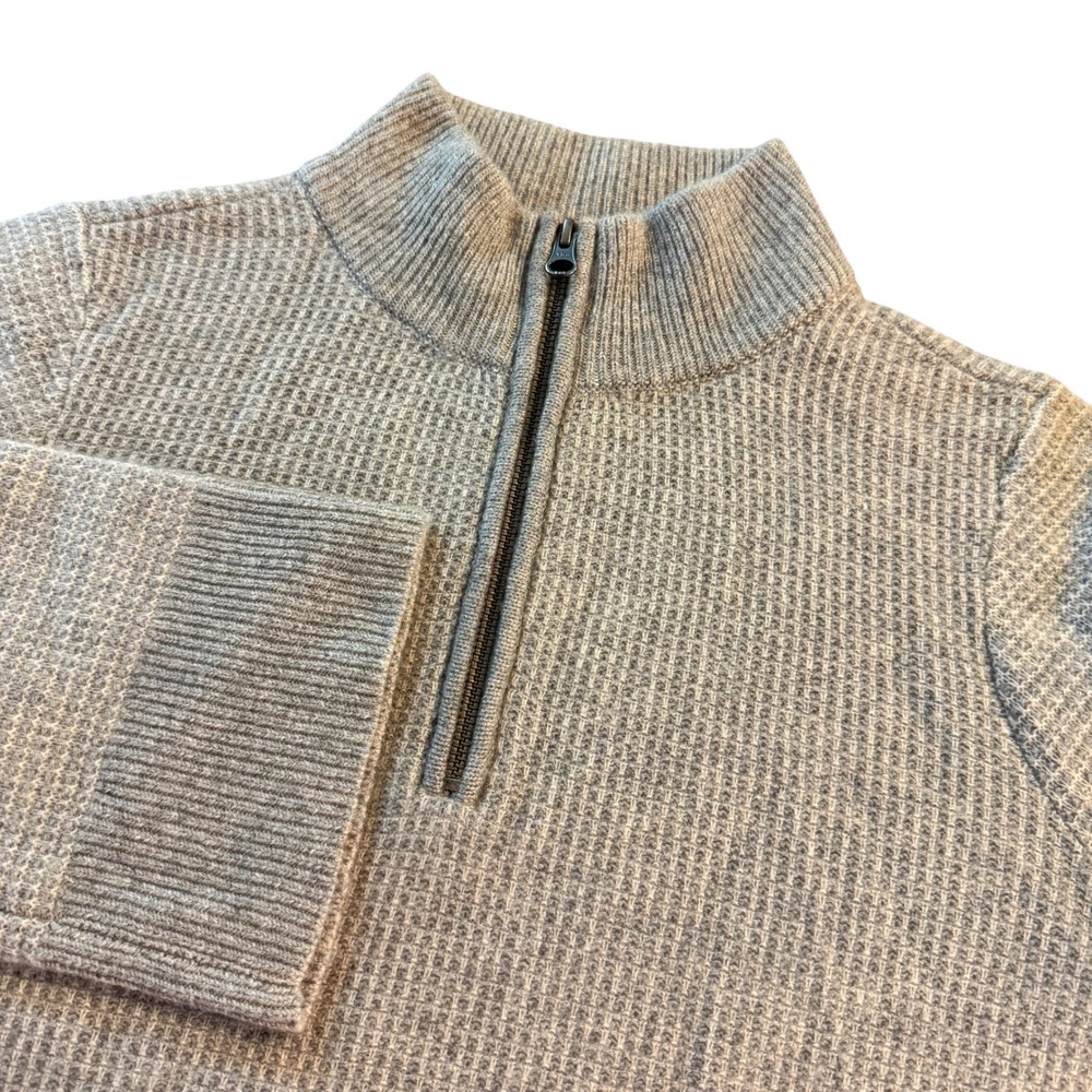 Garnet Hill 100% Cashmere Waffle Knit 1/4 Zip Sweater Grey Womens Small Pullover